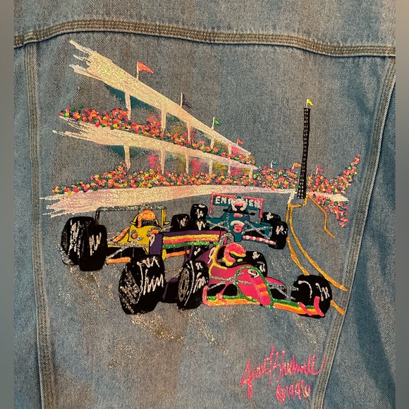 HANDPAINTED JOAN STUDWELL JACKET - Indy 500 - 1996 Vintage Denim Jacket - Picture 3 of 8